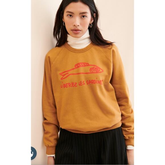 Clare V Liberez Les Sardines Cotton Pullover Crewneck Sweatshirt Size Medium - Picture 1 of 6
